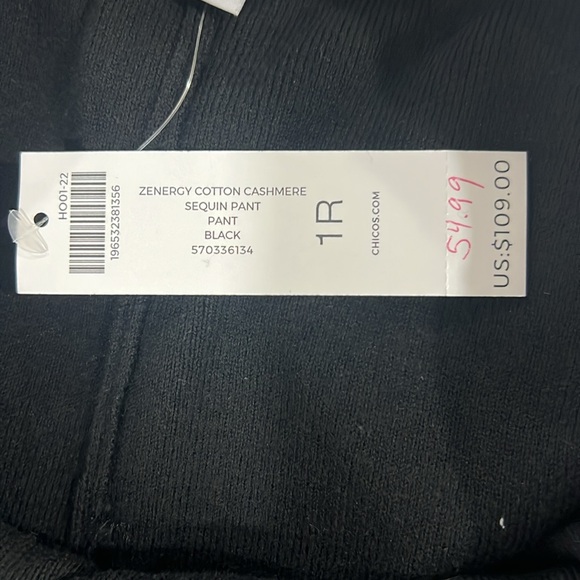 Chico’s Zenergy Cotton Cashmere Party Sequin Black Pants Sz 1 8/10 NWT - Picture 8 of 9